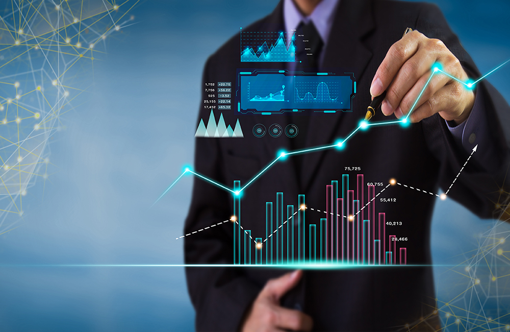 Stock market or forex trading graph and candlestick chart suitab